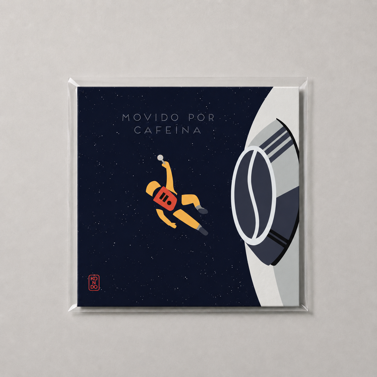 Fine art Movido por Cafeína, ilustração de Daniel Kondo em formato 20 × 20 cm