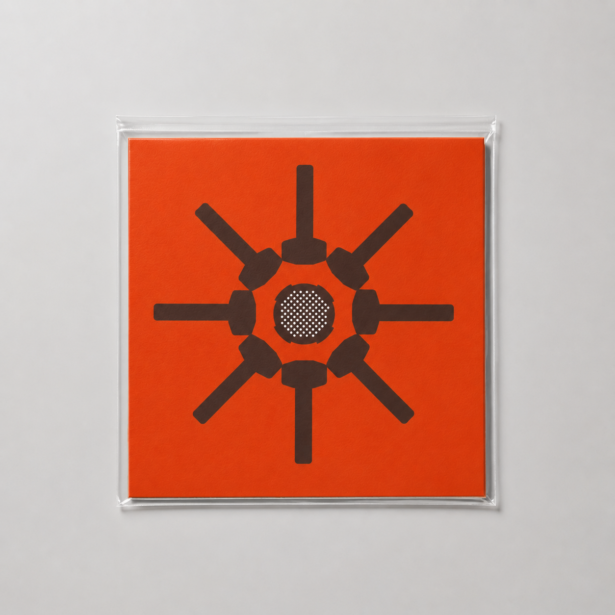 Black symbol on an orange square with a gray border against a light gray background