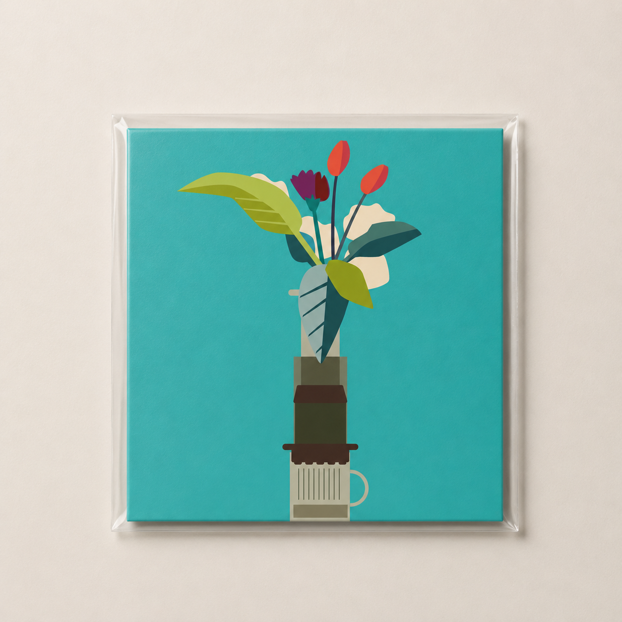 Fine art AeroPress Flowers 20 × 20 cm by Daniel Kondo, coffee and floral inspired illustration