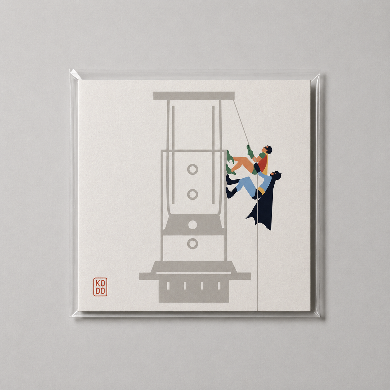 Fine art 20 × 20 cm Batman and Robin inspired coffee illustration by Daniel Kondo