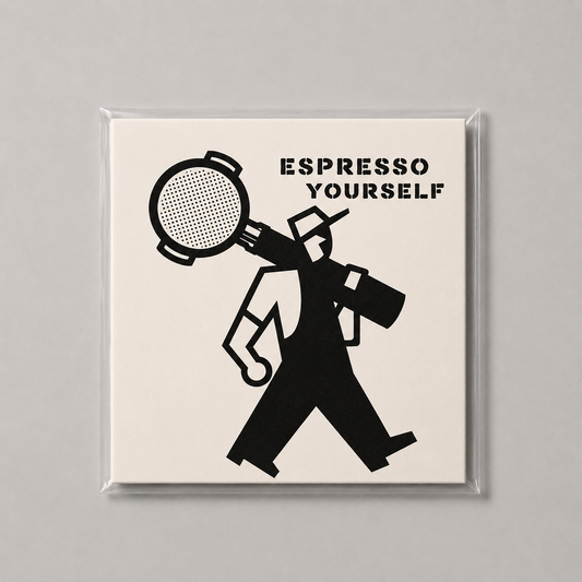 Fine art Espresso Yourself 20 × 20 cm by Daniel Kondo, coffee-inspired typographic illustration