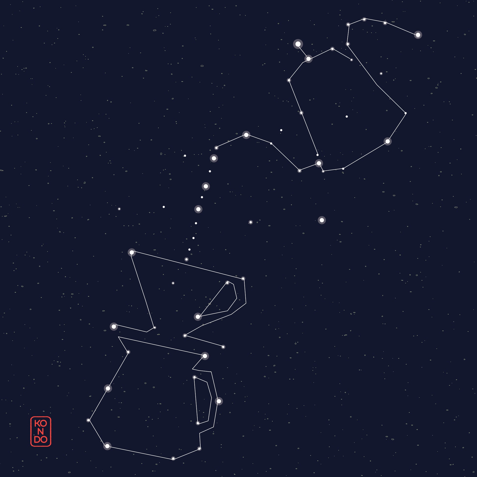Star constellation patterns on a dark blue background