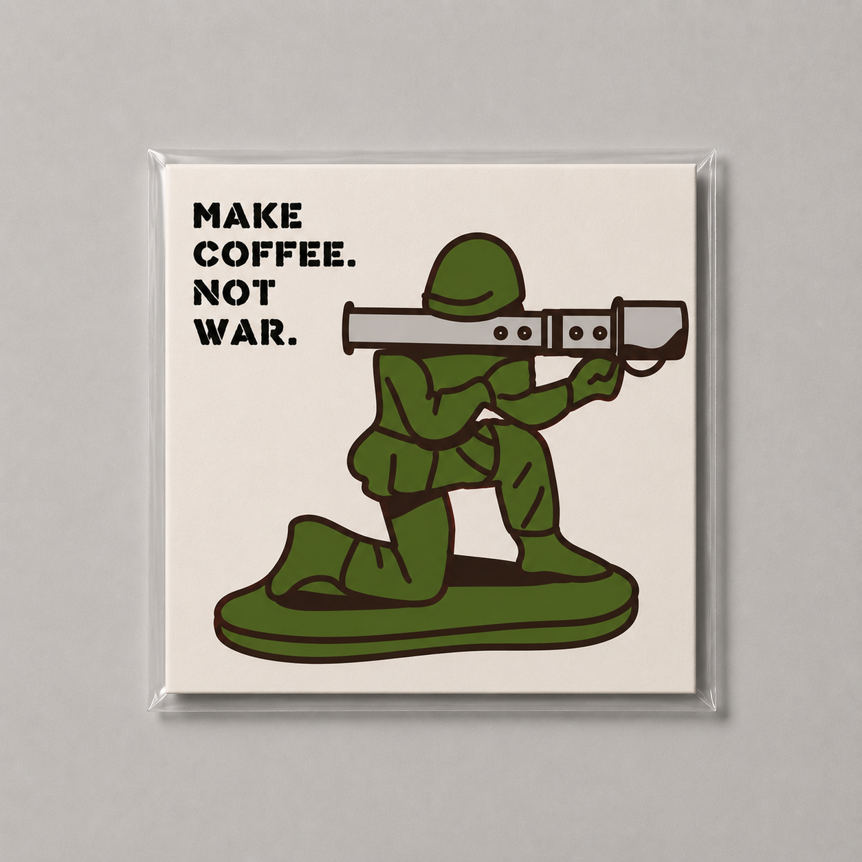 Fine art Make Coffee Not War 20 × 20 cm by Daniel Kondo, coffee-inspired typographic illustration