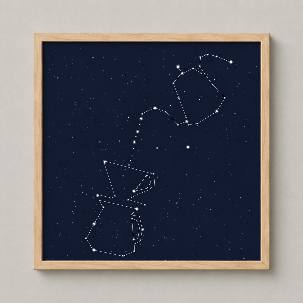 Framed poster with star constellation design on a dark blue background
